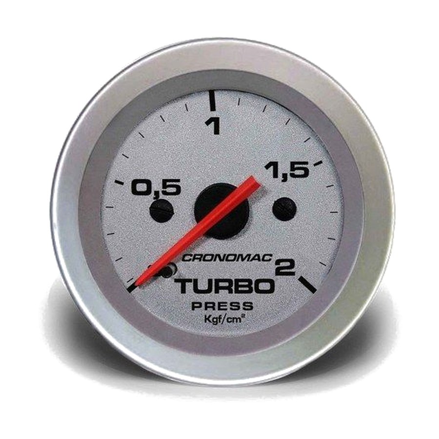 Manômetro 52 mm Pressão de Turbo 2KG Racing Prata Cronomac