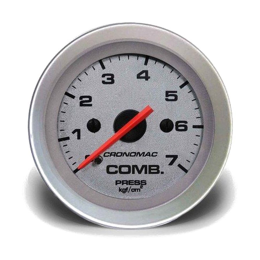 Manômetro 52 mm Pressão de Combustível 7KG Racing Prata Cronomac