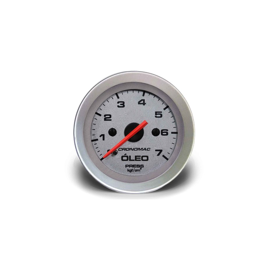Manômetro 52 mm Pressão de Óleo 7KG Racing Prata Cronomac