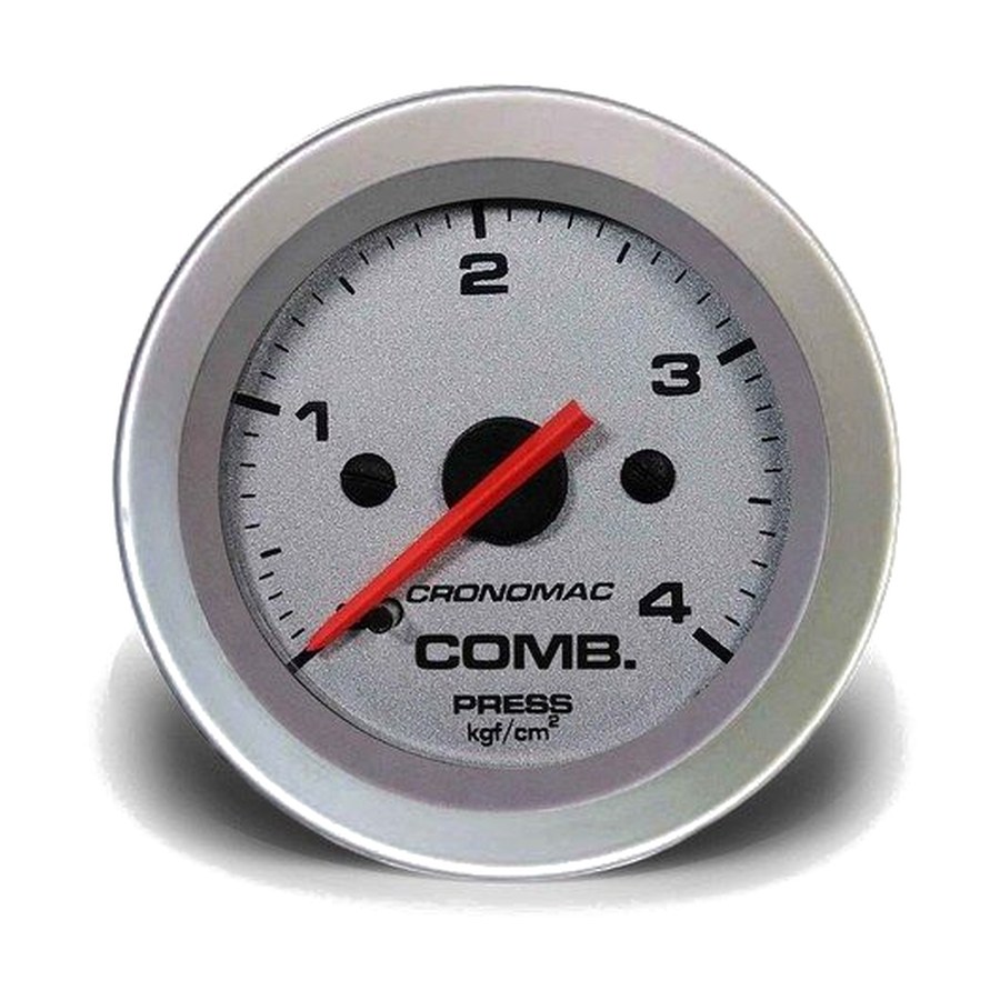 Manômetro 52MM Pressão de Combustível 4KG Racing Prata Cronomac